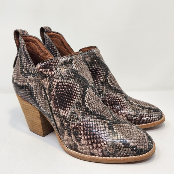 Jeffrey Campbell Brown Snake Print Leather Heeled Ankle Booties Size 8.5 Slip On - Picture 1 of 10